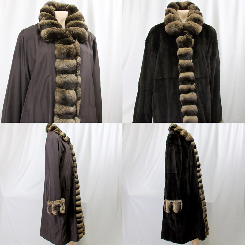毛皮/チンチラ/ウイーゼル/シルク100％ リバーシブル ロングコート