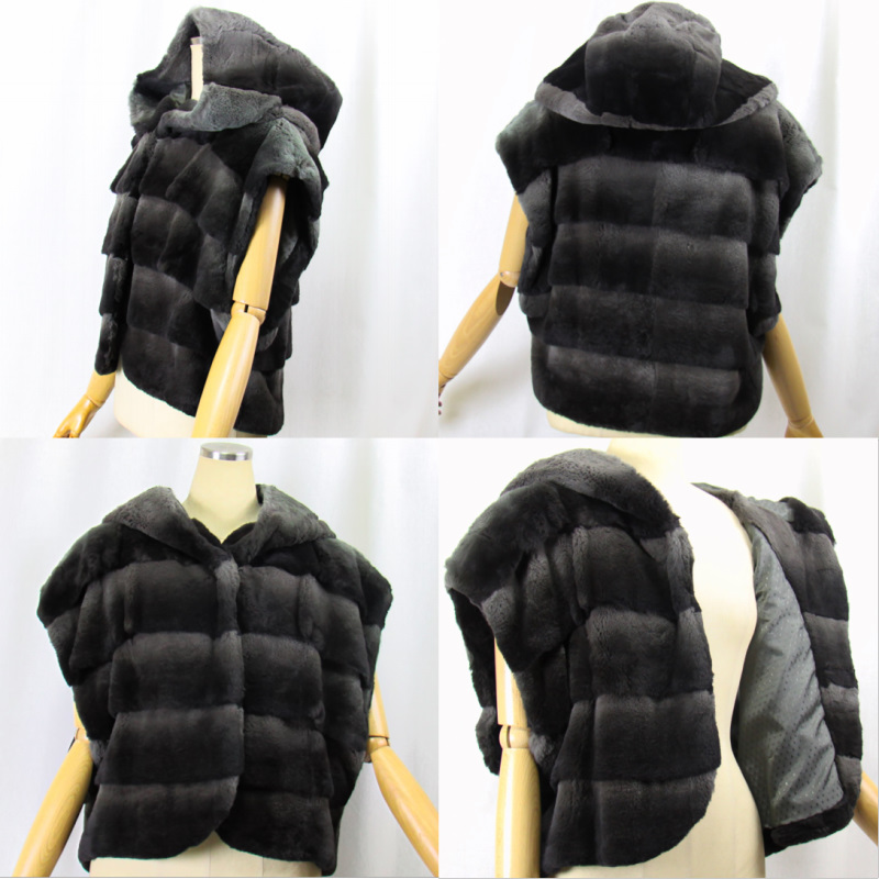 毛皮/レッキス/リアルファー/ レッキスラビット フード付ベスト