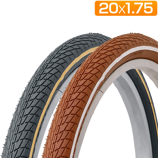 自転車 タイヤ 20インチ 1本 ラインカラー ブラック ブラウン 20x1.75