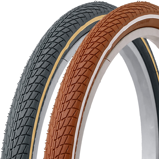 自転車 タイヤ 20インチ 1本 ラインカラー ブラック ブラウン 20x1.75