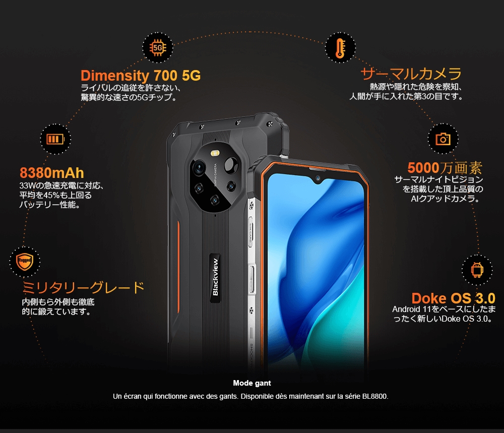 Blackview BL8800 5G赤外線カメラ頑丈な電話