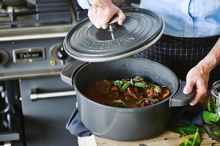 GREENPAN フェザーウェイト・ココット ラウンド22cm ポットホルダー2個