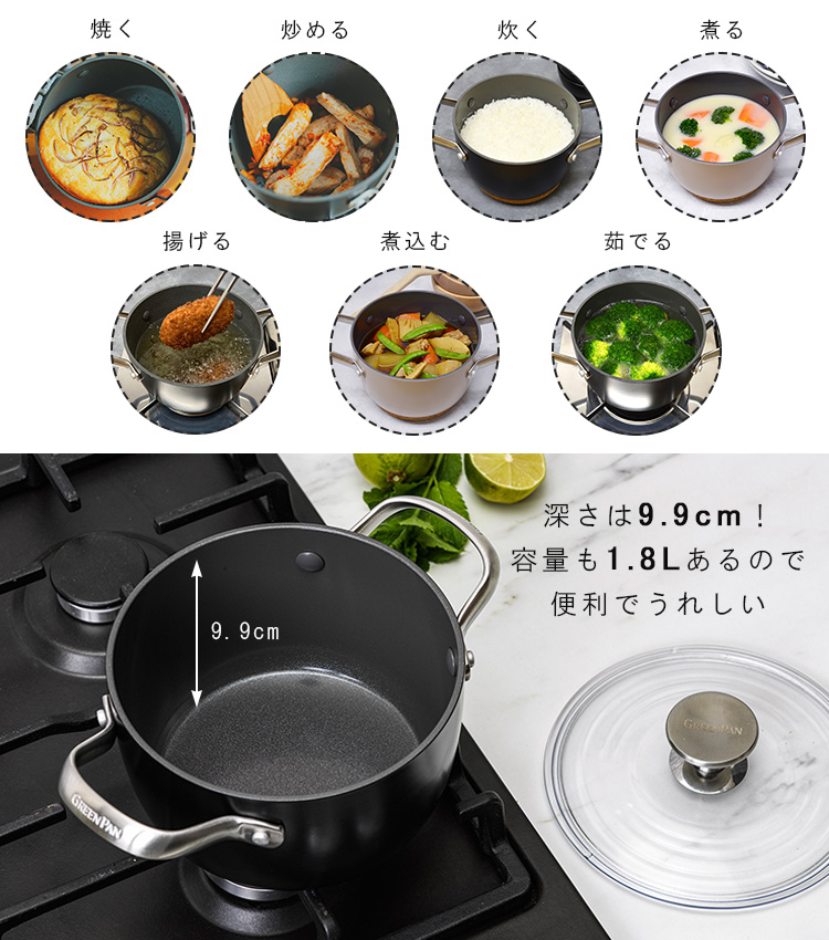 GREENPAN マルチフードクッカー 16.5cm ガラス蓋付き