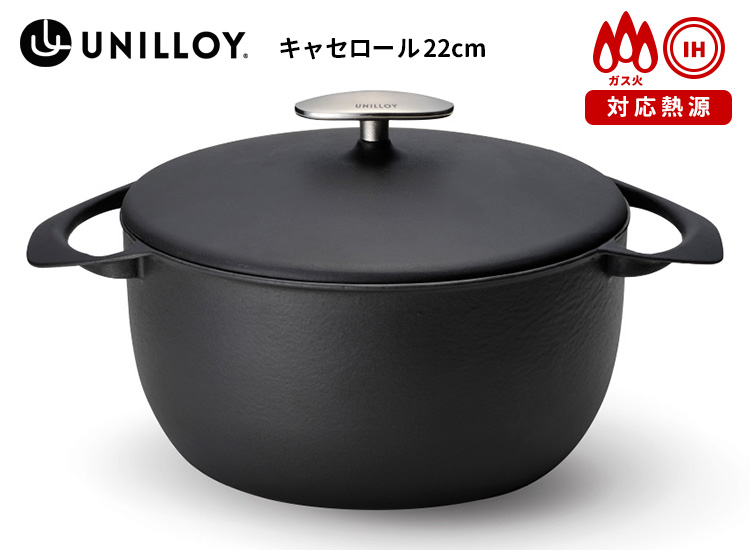 UNILLOY（ユニロイ） キャセロール 内径22cm 深型 3.8L 鋳鉄ホーロー鍋