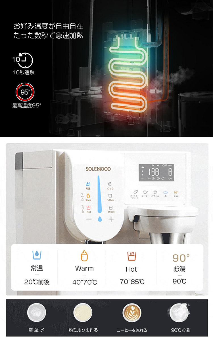 SOLEMOOD 浄水型ウォーターサーバー PURE (YHR1203-A 4L 温度 SOLEMOOD 浄水型ウォーターサーバー PURE (YHR1203-A 4L 温度