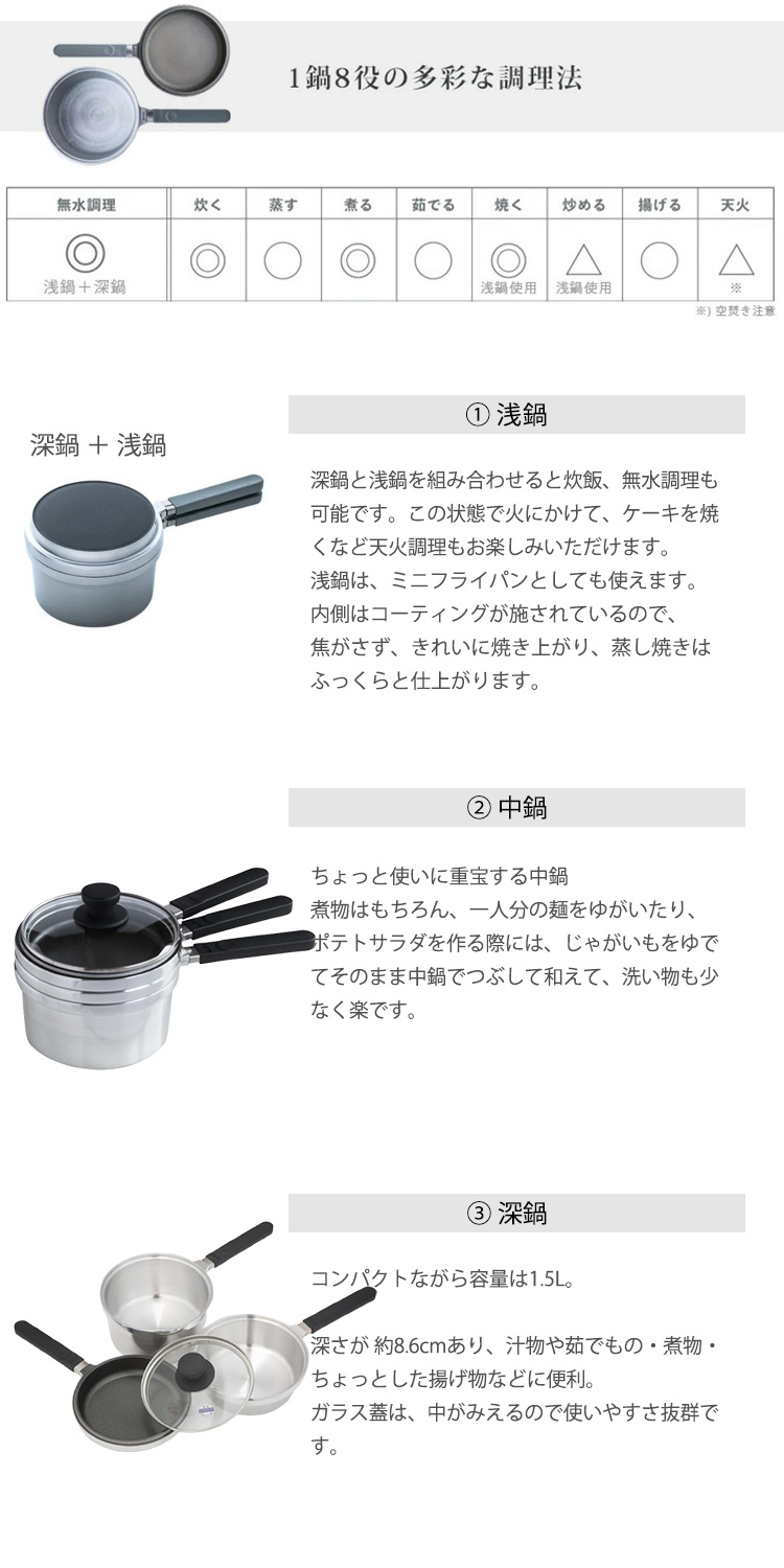 HAL Series 無水鍋 えありミニセット 16.5cm 取手あり3点セット（ガス