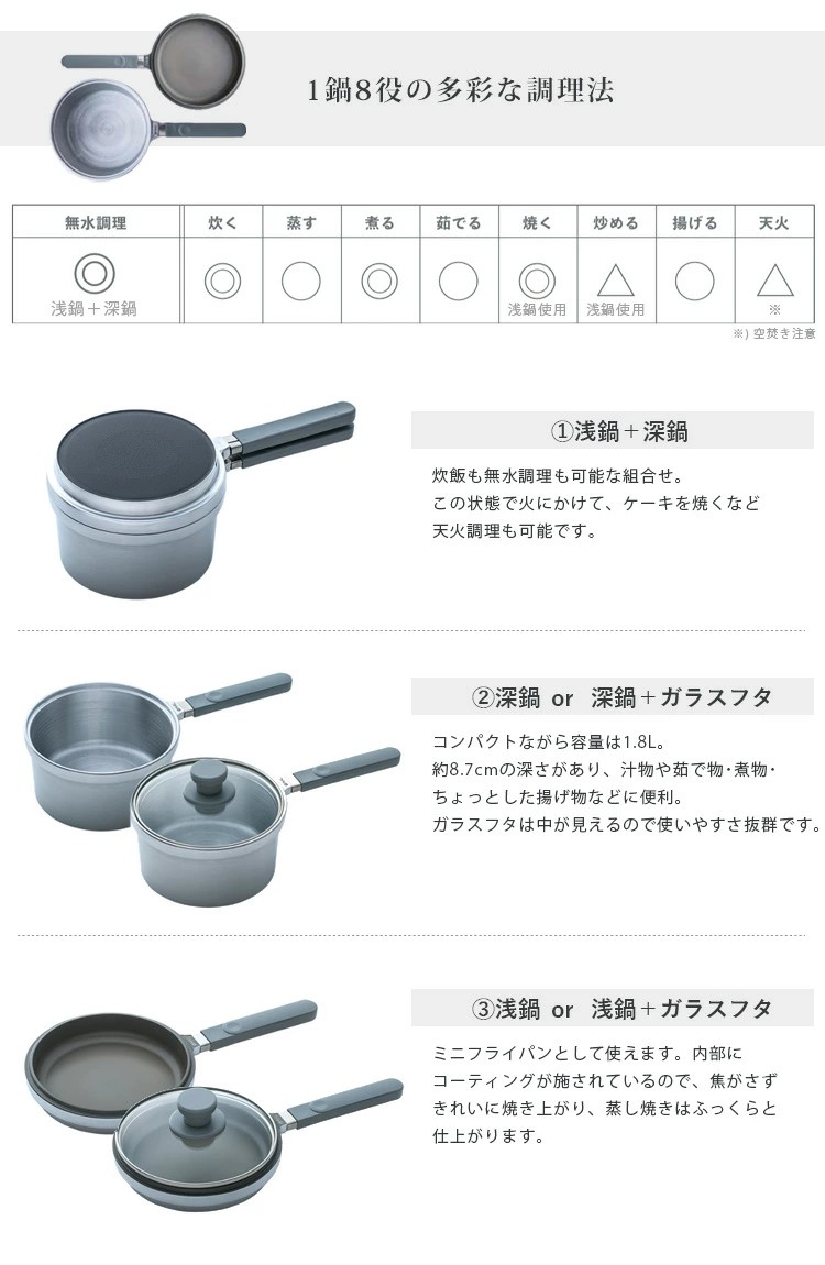 HAL Series 無水鍋 えありミニセット 16.5cm 取手あり2点セット