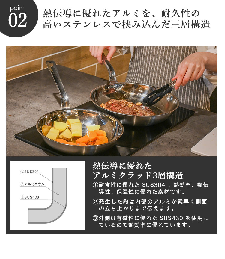 予約）フジノス アルミクラッド 三層 フライパン 26cm （日本製 燕三条