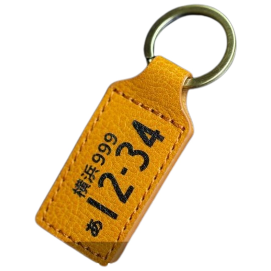 ナンバープレート キーホルダー 本革 キーケース アクセサリー 文字色