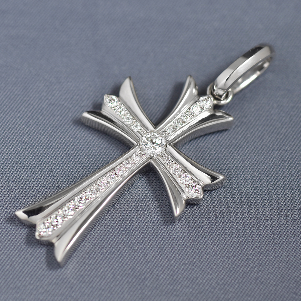 Pt900 クロス30 プラチナ ペンダントトップ メンズ ダイヤモンド 0.2ct