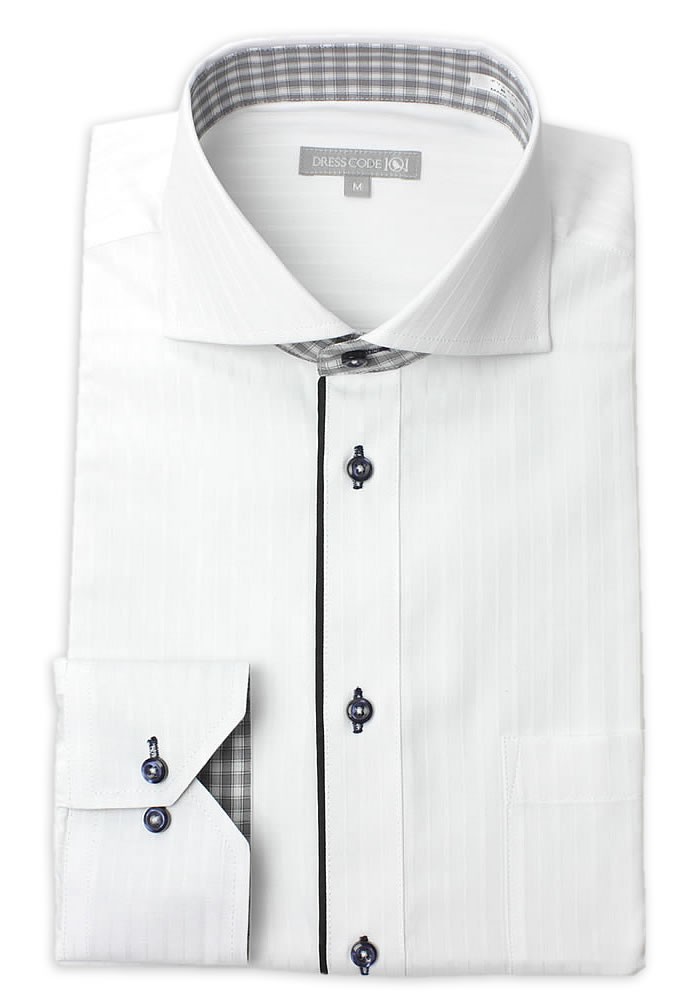 ワイシャツ 長袖 こだわり隠れ好印象デザイン ドレスシャツ Yシャツ メンズ 白 ストライプ ボタンダウン レギュラーカラー ホリゾンタル｜smartbiz｜06