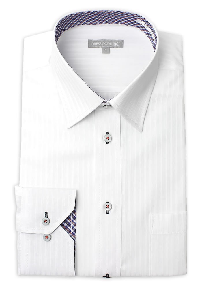ワイシャツ 長袖 こだわり隠れ好印象デザイン ドレスシャツ Yシャツ メンズ 白 ストライプ ボタンダウン レギュラーカラー ホリゾンタル｜smartbiz｜07