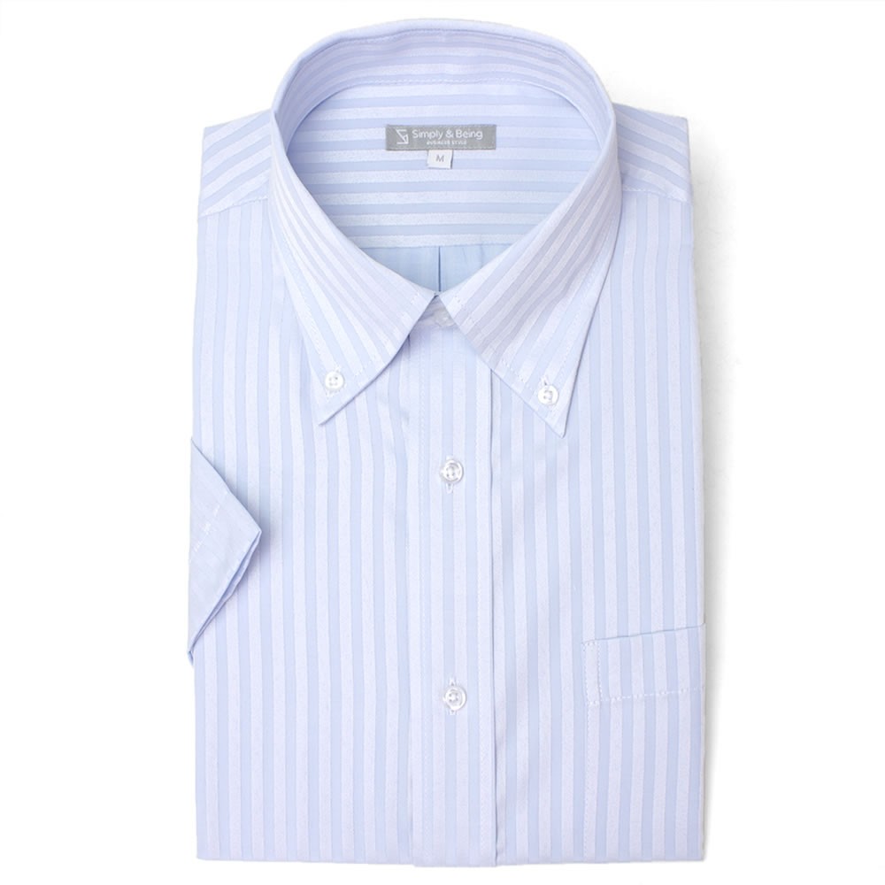 ワイシャツ 半袖 おしゃれ デザインにこだわった ドレスシャツ 2枚衿 ボタンダウン メンズ 紳士用 Yシャツ ストライプ ブルー 白 ホワイト｜smartbiz｜09