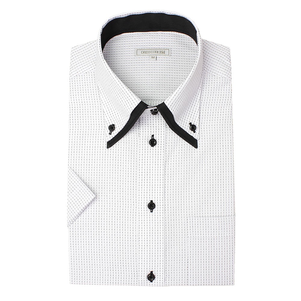 ワイシャツ 半袖 おしゃれ デザインにこだわった ドレスシャツ 2枚衿 ボタンダウン メンズ 紳士用 Yシャツ ストライプ ブルー 白 ホワイト｜smartbiz｜02