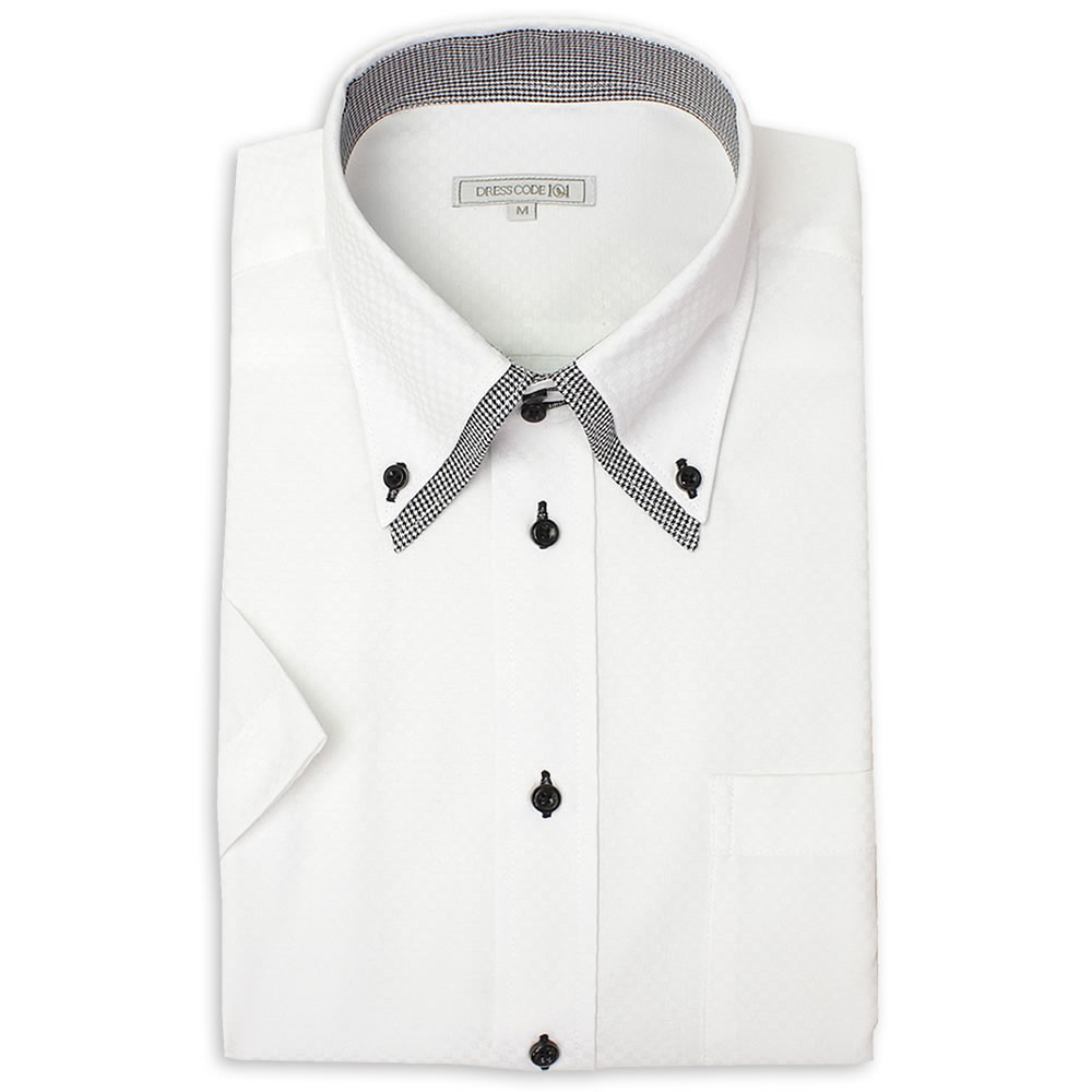 ワイシャツ 半袖 おしゃれ デザインにこだわった ドレスシャツ 2枚衿 ボタンダウン メンズ 紳士用 Yシャツ ストライプ ブルー 白 ホワイト｜smartbiz｜03