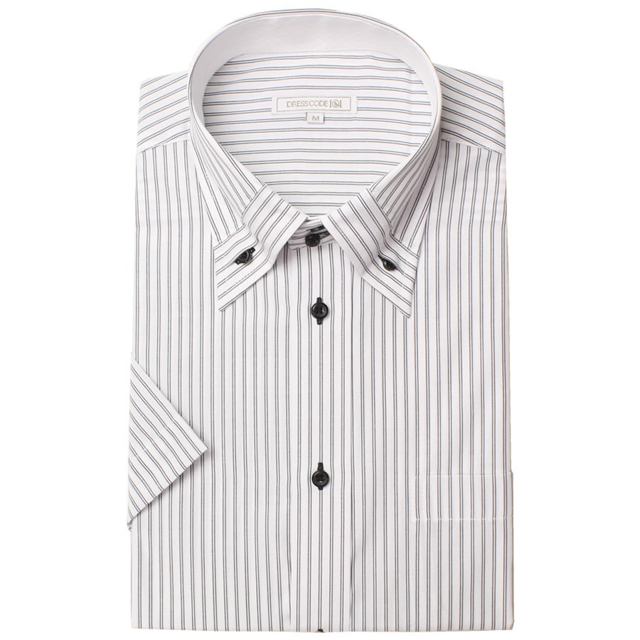 ワイシャツ 半袖 おしゃれ デザインにこだわった ドレスシャツ 2枚衿 ボタンダウン メンズ 紳士用 Yシャツ ストライプ ブルー 白 ホワイト｜smartbiz｜07