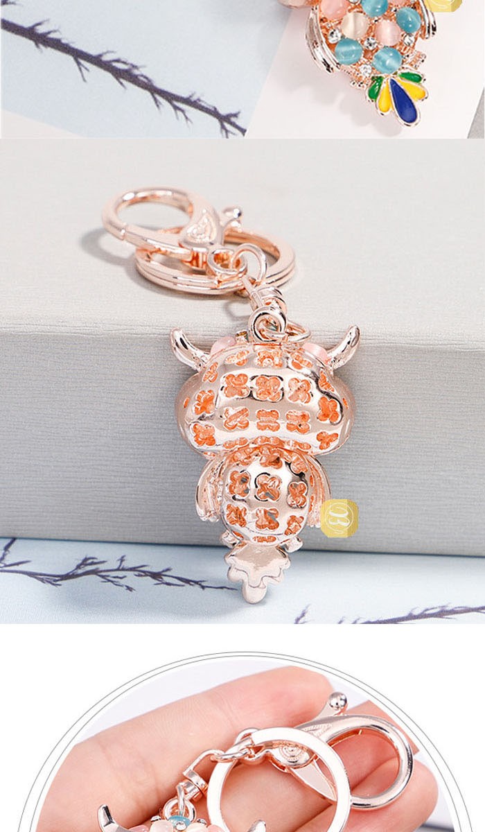 フクロウのバッグチャーム、キーチェーン キラキララインストーン