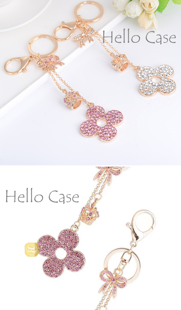 バッグチャーム 四つ葉のクローバー キラキラ ラインストーン 金属