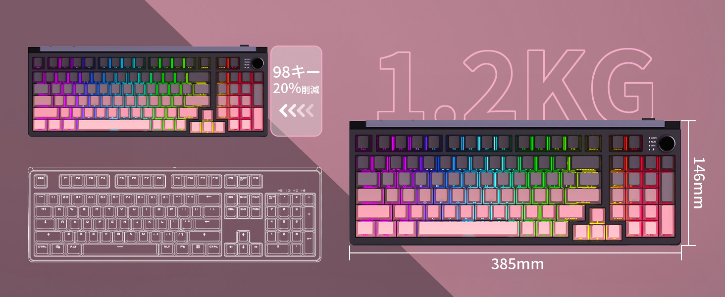 ゲーミングキーボード 97キー テンキー付き トライモード BT/2.4GHz