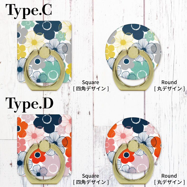 スマホリング リング iPhone Android リング バンカー落下防止 シルバー 青 花 花柄 かわいい｜smartphonecase-y｜03