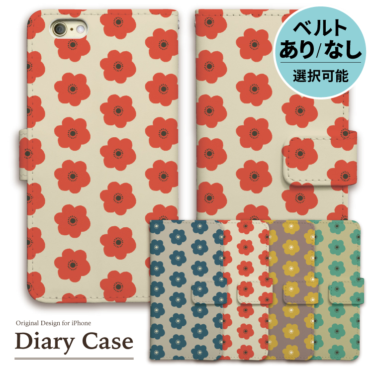 iphoneケース 手帳型 iPhone15 iphone13 ケース iphone14 se スマホショルダー 花 レトロ アネモネ  秋｜smartphonecase-y