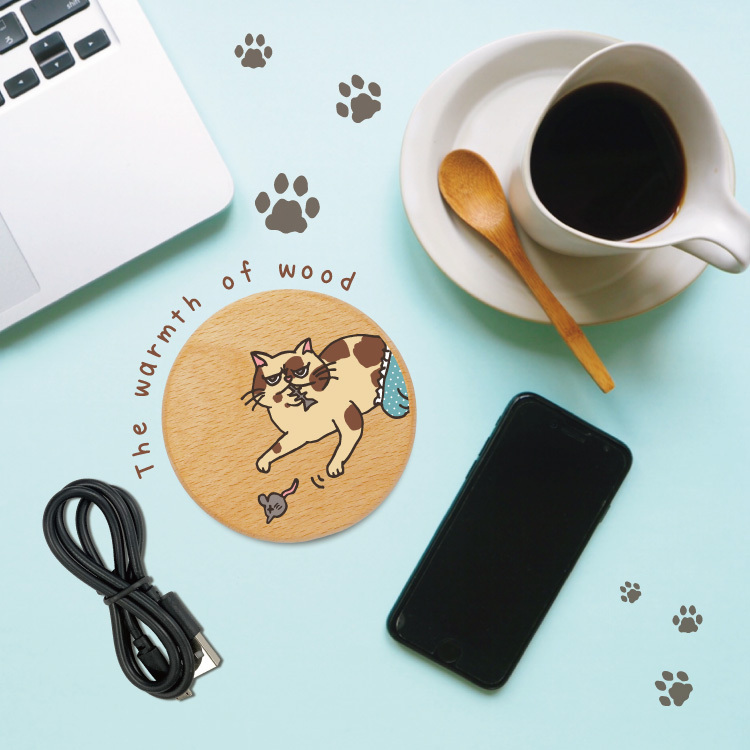 ワイヤレス充電器 スマホ 薄型 小型 アンドロイド 木 充電 猫 かわいい 動物 イラスト｜smartphonecase-y｜02