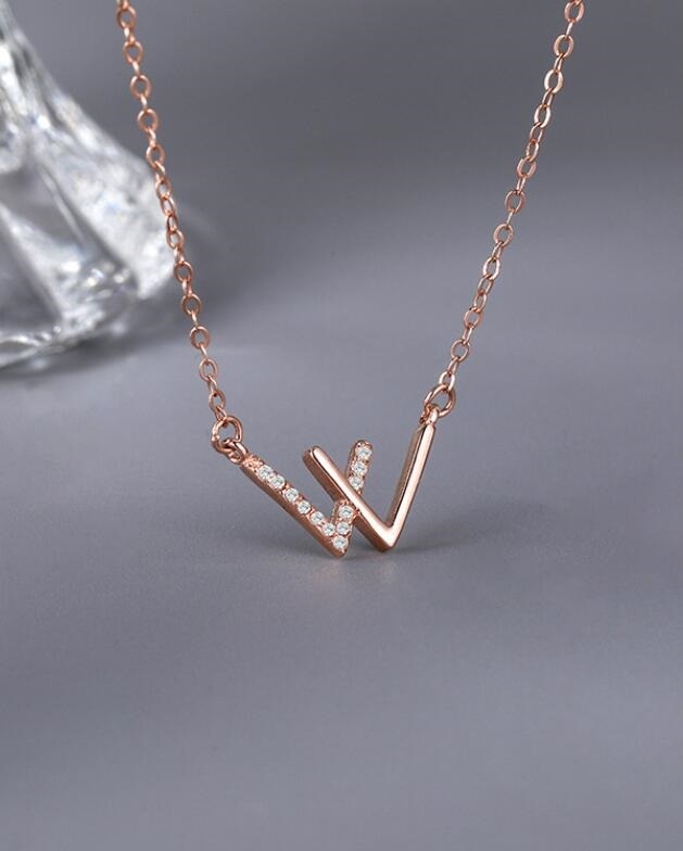 W字型 ネックレス レディース アクセサリー シンプル (シルバー ローズ