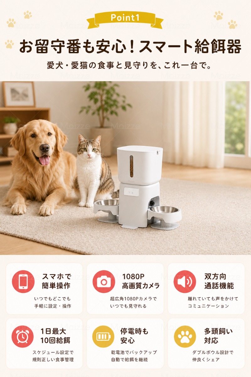 【2026新版 2匹・2カメラ】自動給餌器 M...の詳細画像1