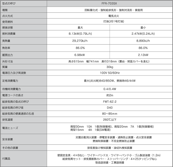 長府製作所 FFR-703SX B(BR) ゼータスイング クールトップ 灯油FF暖房