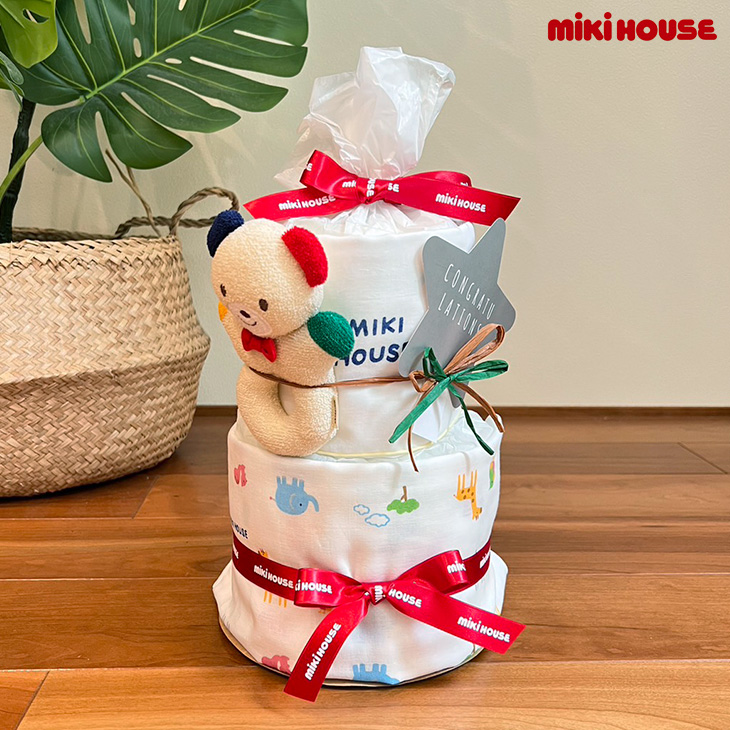 ぬいぐるみ☆おもちゃ☆オムツケーキ　おむつケーキ 出産祝い おむつケーキ ミキハウス タオル おもちゃ ぬいぐるみ