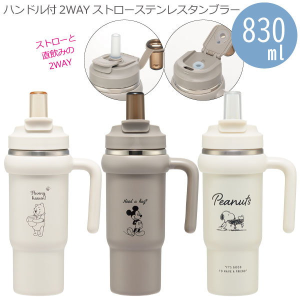 スケーター ハンドル付 2WAY ストロー ステンレス タンブラー 830ml