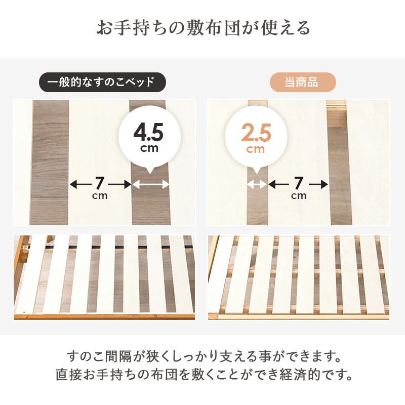 カントリー調 天然木すのこベッド シングルサイズ コンセント付き ハイタイプ（全3色）床面高さが3段階に変えられ、床面下に大容量収納が可能。｜smile-interior｜13