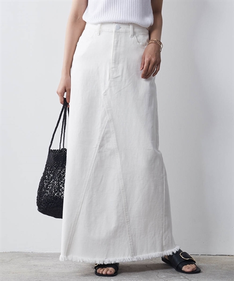 スカート|大きいサイズ リメイク風マキシデニムスカート シックスタイル(ホワイトデニム)