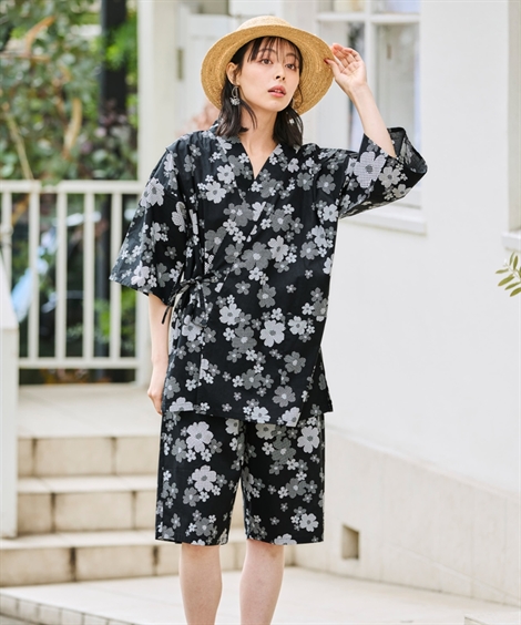 紬甚平 セール】コットン 作務衣 作業着 ネイビー ドット 甚平（浴衣