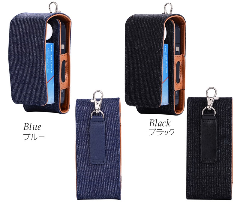 ★ iQOSケース デコ black×Blue チャーム付き 【109】 送料無料 アイコス 専用 デニム ケース 全2色 / ブルー ブラック