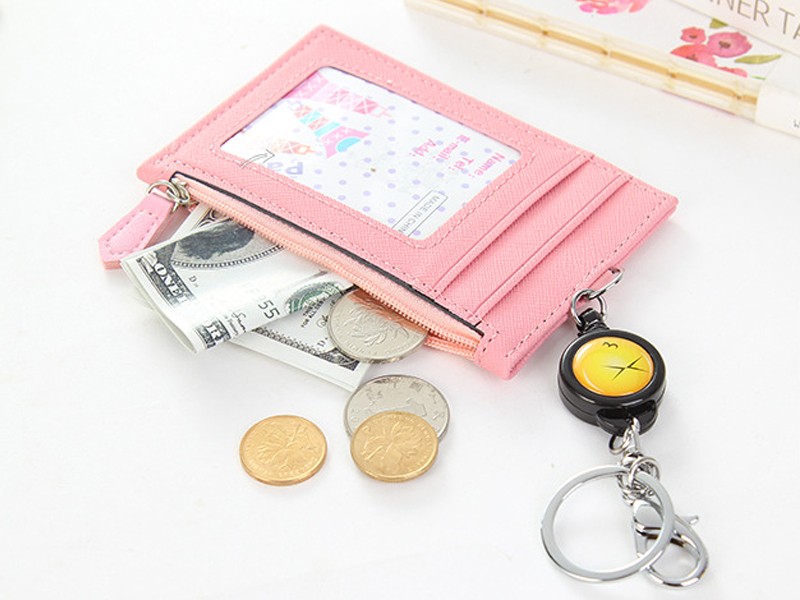 送料無料 リール つき パスケース スマイル / 全6色 ローズ グリーン