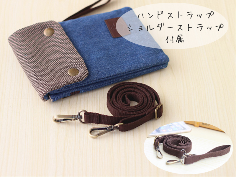 送料無料 デニム スマホポーチ / 布綿 ポシェット 斜め掛け
