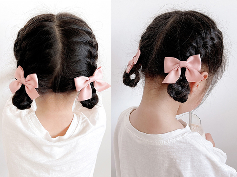 キッズ リボン ヘアクリップ 2個 / ヘアアクセサリー 髪飾り 髪留め