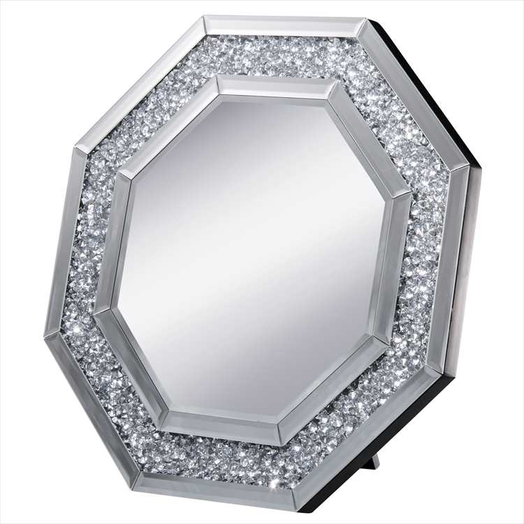 八角ミラー　ダイヤ 卓上ミラー 鏡 身だしなみ 化粧 小型 移動型 かがみ 高級感 シンプル おしゃれ オシャレ プレゼント かっこいい スタイリッシ