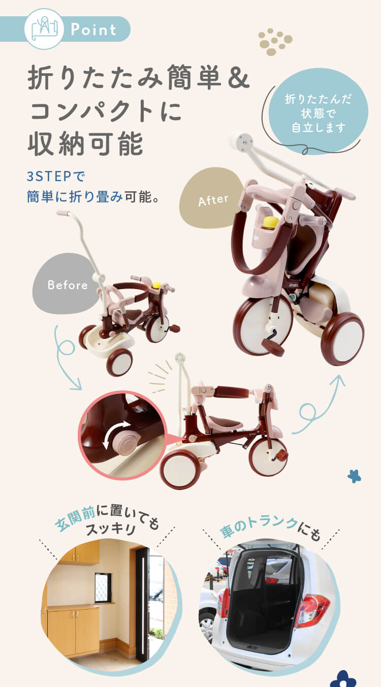 iimo TRICYCLE 2 ＃02 三輪車 1歳 2歳 3歳 折りたたみ イーモ 手押し 