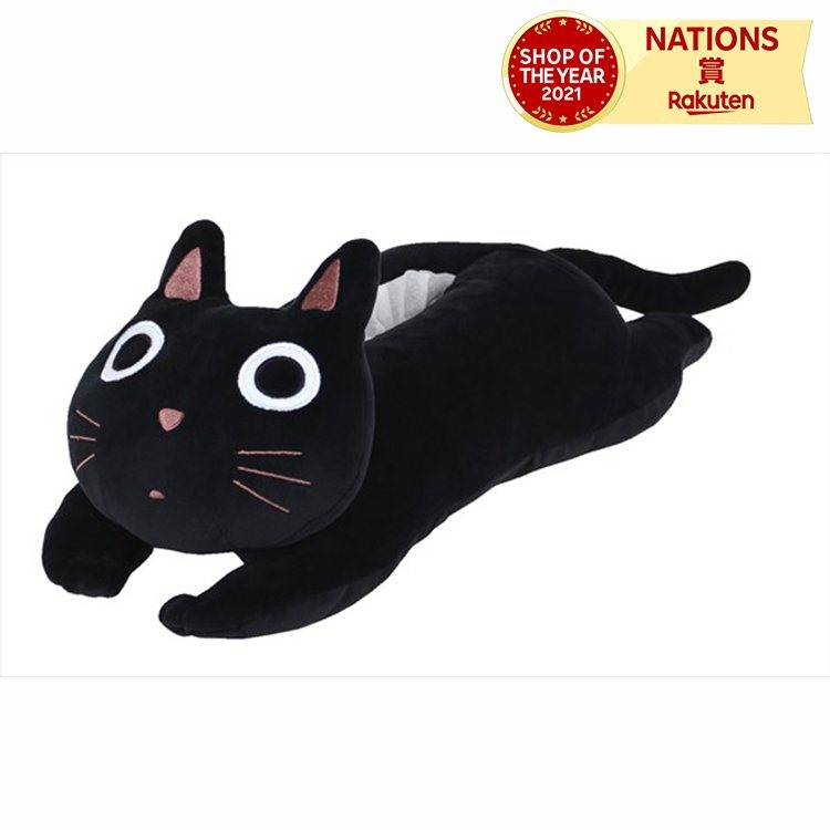 ノアファミリー たまちゃんぬいぐるみティッシュカバー  ティッシュケース ブラック ティッシュボックスカバー 薄型 猫 ネコ キャット ネコ雑貨 猫雑