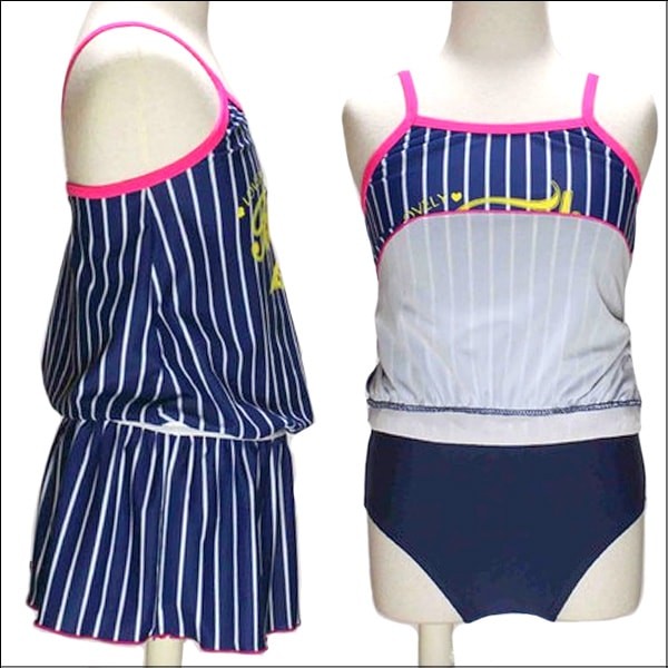 女の子 水着 ストライプ柄 Aライン ワンピース水着 110cm 120cm