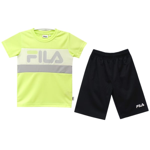 FILA フィラ キッズ ジャージ 半袖 上下 セット 吸汗速乾 女の子 Tシャツ ハーフパンツ 130cm 140cm 150cm 160cm  17レモン J2513