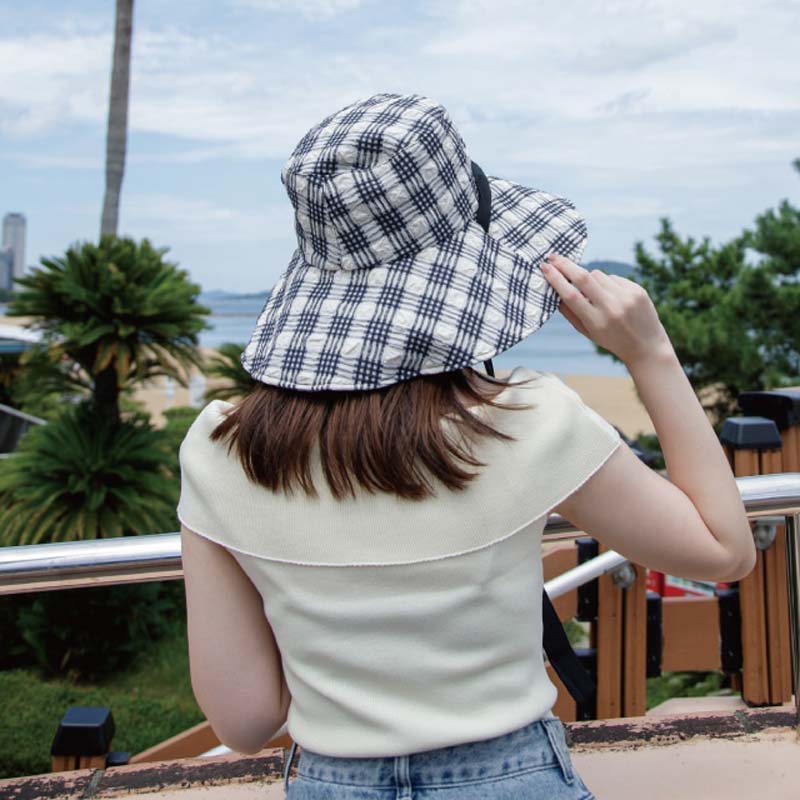 ハット 帽子 バティック柄 折りたたみ つば広 美品 帽子 ハット レディース UVカット つば広 チェック ワイヤー入り