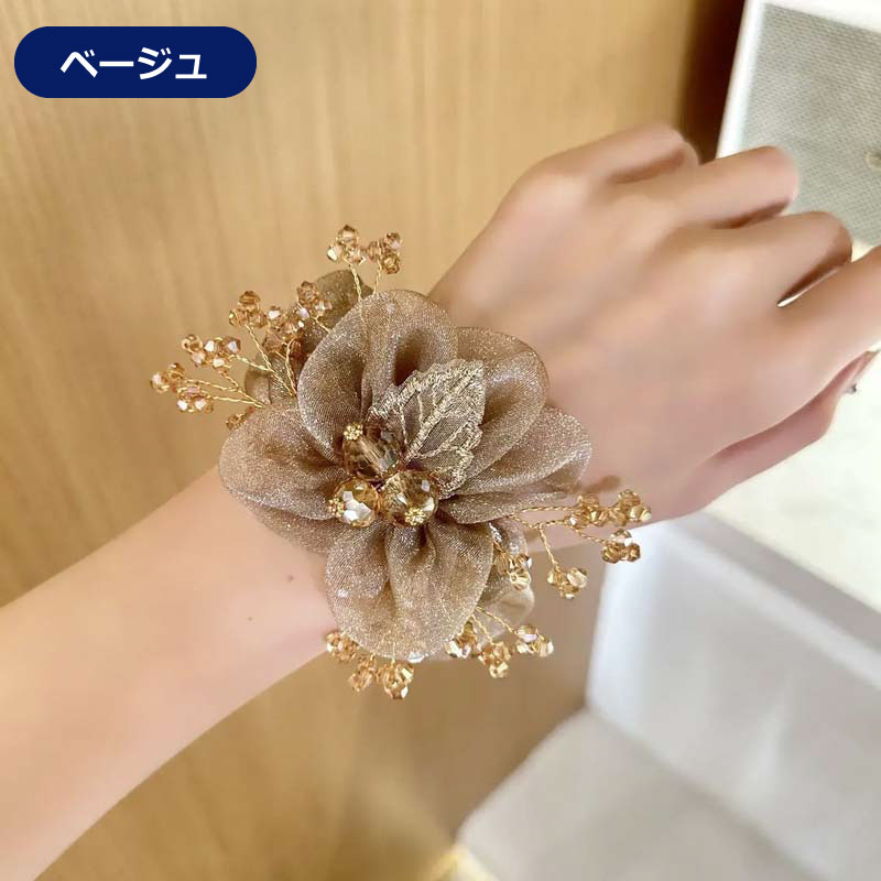 シュシュ 花付きシュシュ フラワー 花 大人 ヘアゴム チュール