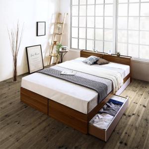 ベッド 北欧ヴィンテージ 棚 コンセント付き収納ベッド 国産カバーポケットコイルマットレス付き ダブル