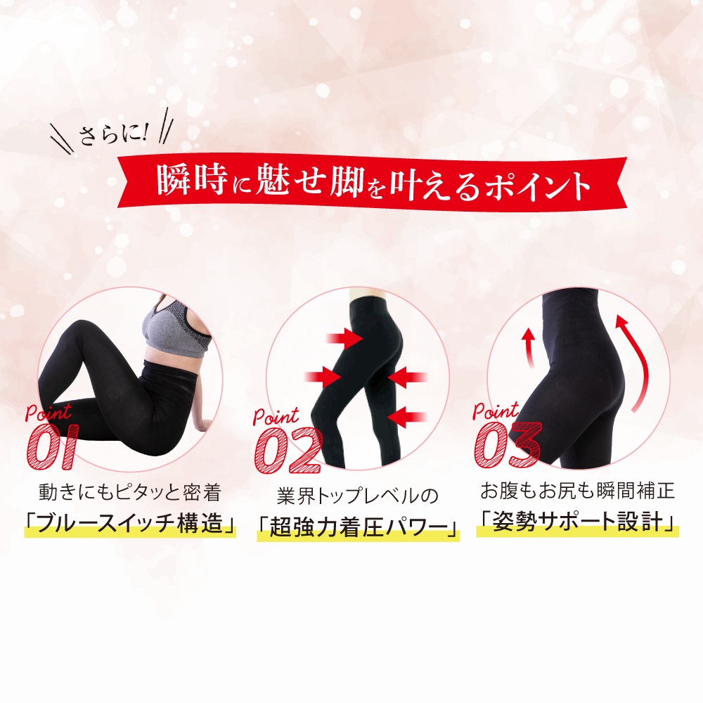 レギンス 着圧 着圧タイツ 黒 ハイウエスト 送料無料 レディース 美脚