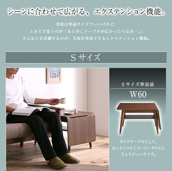ブラウン 伸長式エクステンションローテーブル W90-120 天然木北欧