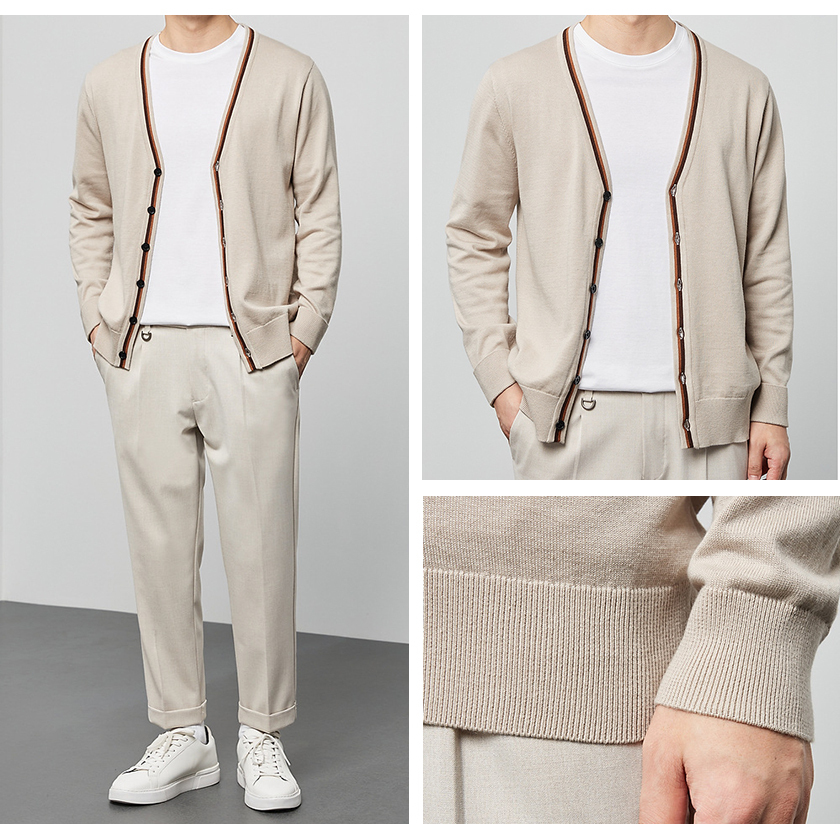 注目ブランド ビジネス ストライプ ゆったり 綿 長袖 Vネック ニット 薄手 メンズ カーディガン スクールニット 無地 秋 夏 春 冷房対策 Uv対策 温度調節 ニットカーディガン カーディガン Size Xxl X E Is