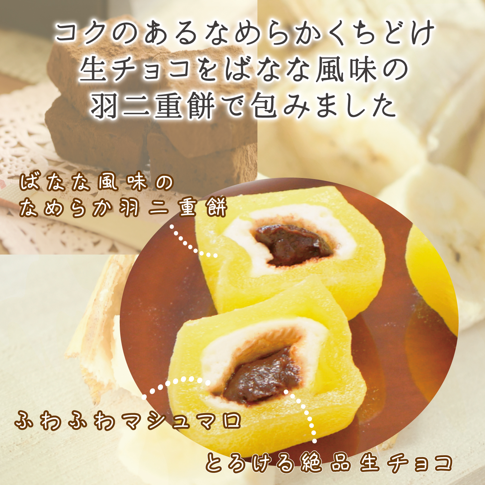 羽二重餅の古里 羽二重餅 はぶたえ チョコバナナ ばななちょ子 6個入り